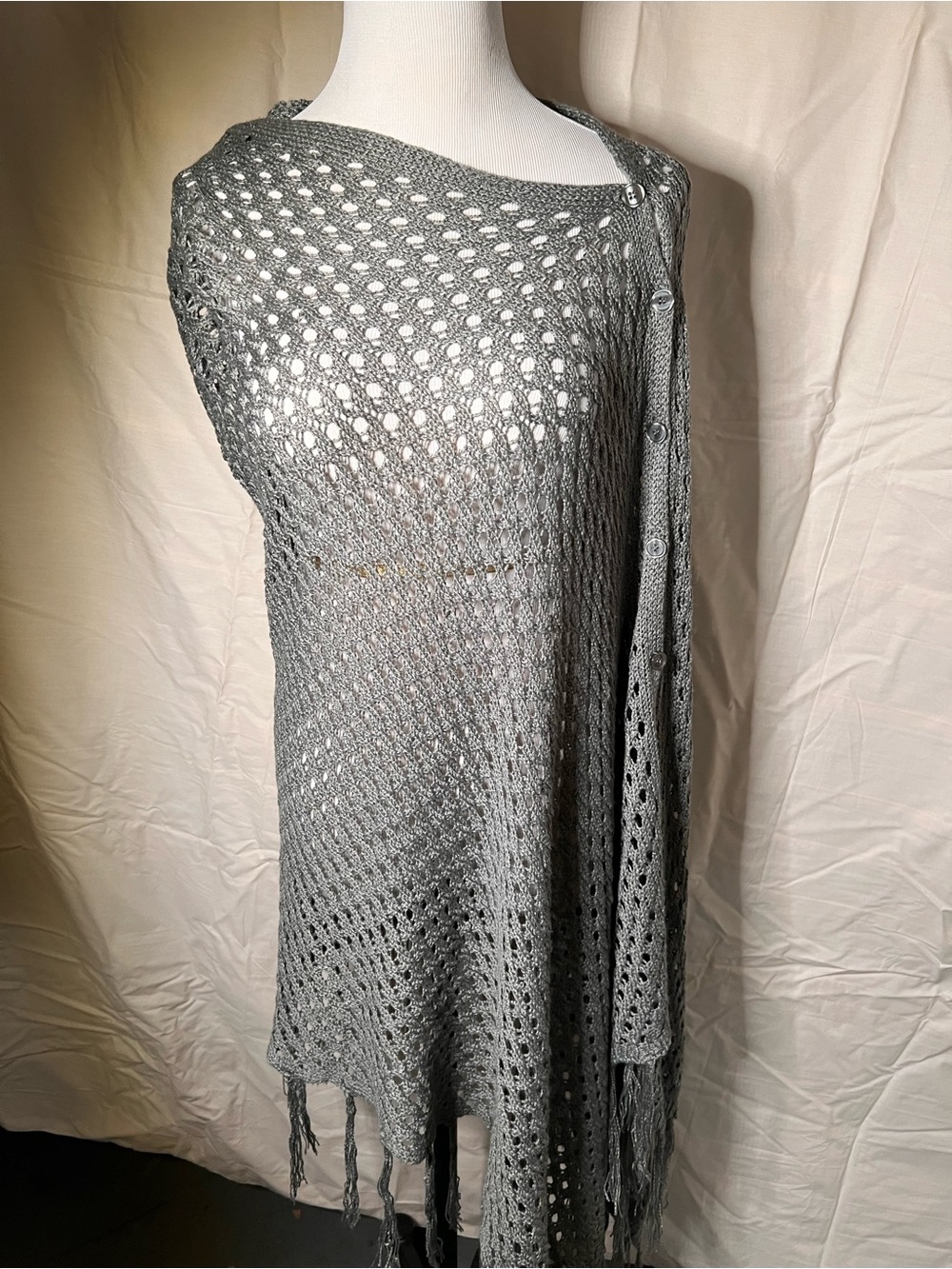 Lightweight Silver Gray Crochet Shawl Poncho